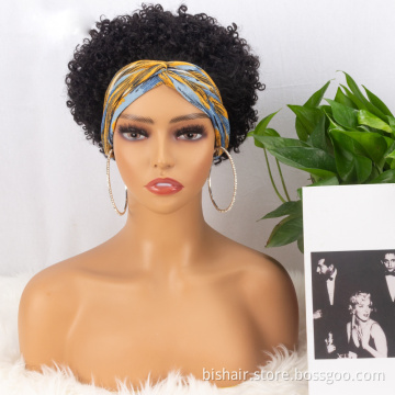 Wholesale Jerry Curly Headband Wig Human Hair Wigs Brazilian Remy Full Machine Made Wig Short Deep Wave For Black Women